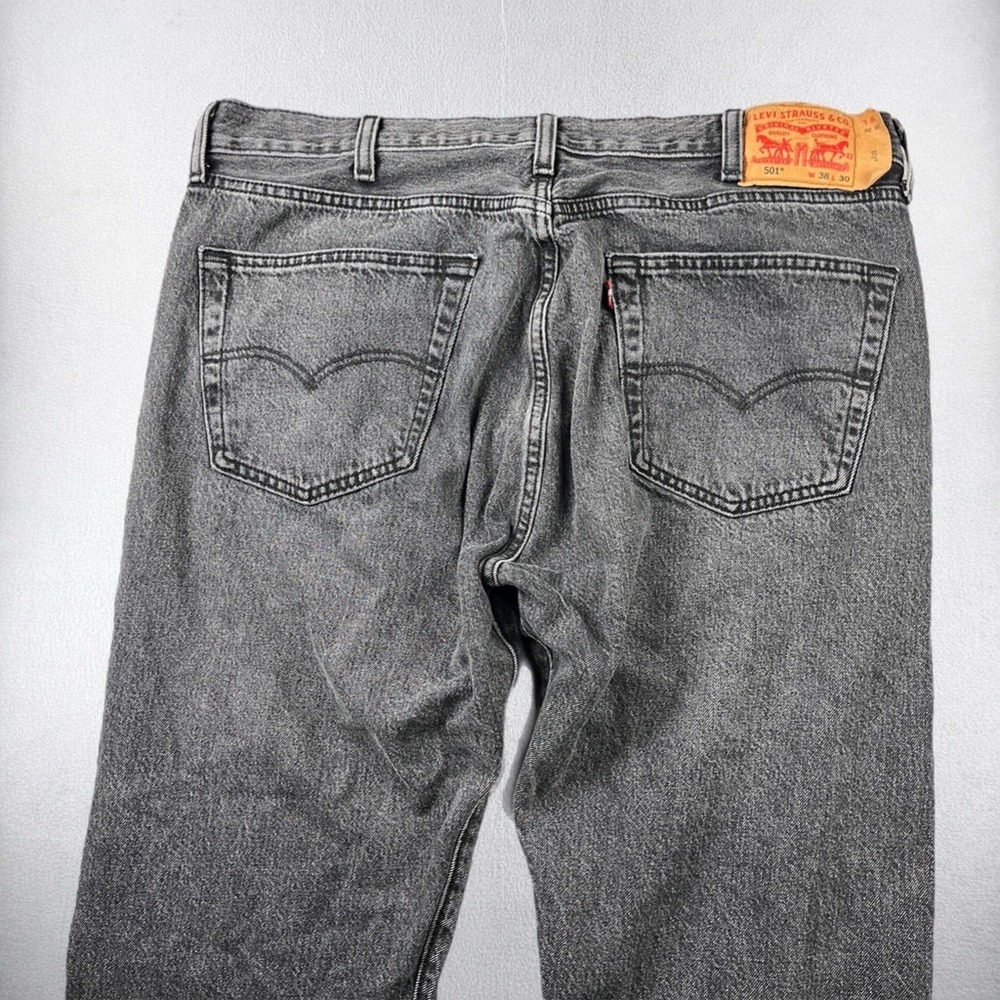 Levi's 501 Jeans Mens 38x30 Button Fly Baggy Faded Black Straight Leg Denim